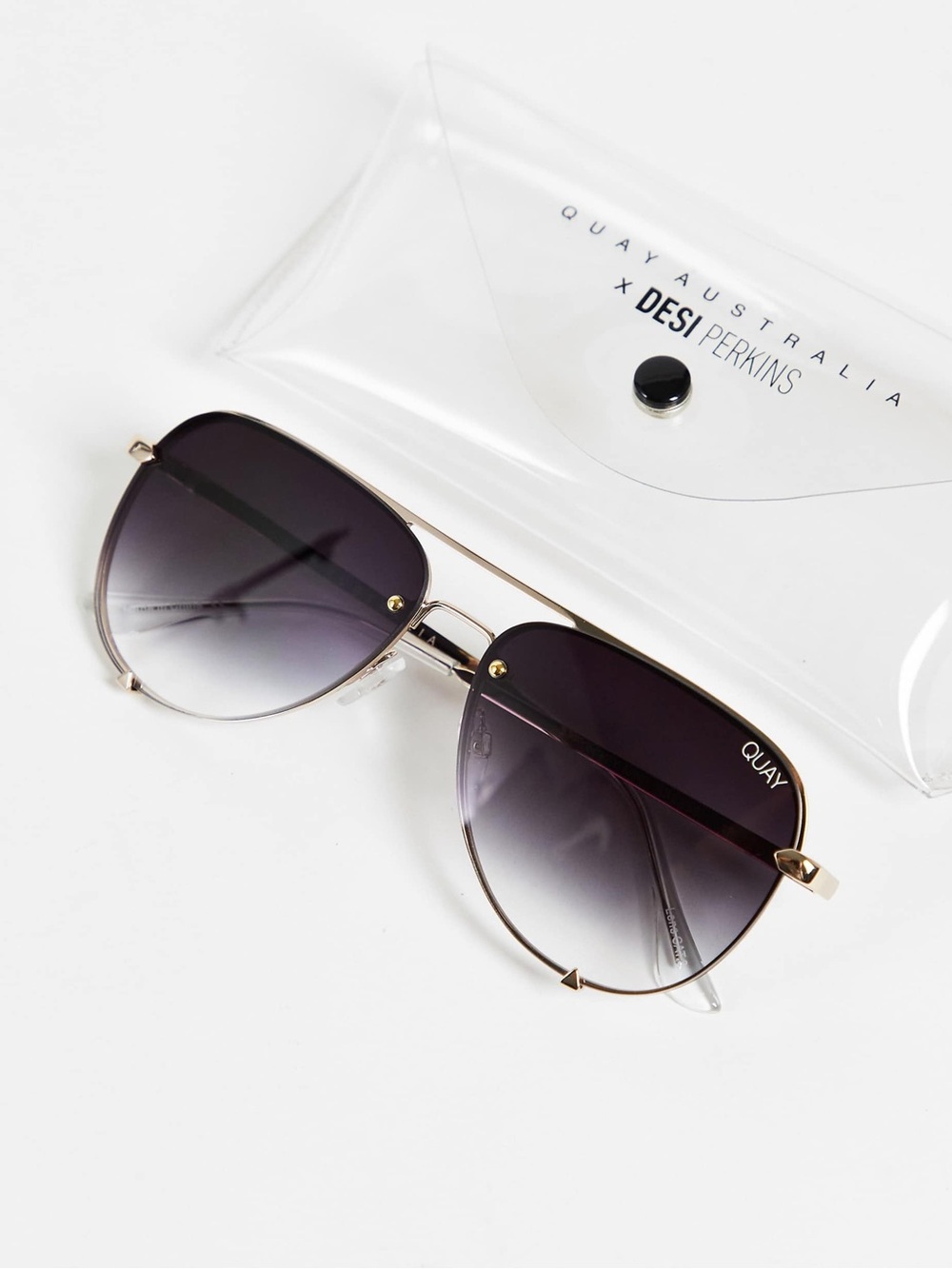 Quay Australia DESI Gradient Black Lens Gold Frame Aviator Sunglasses